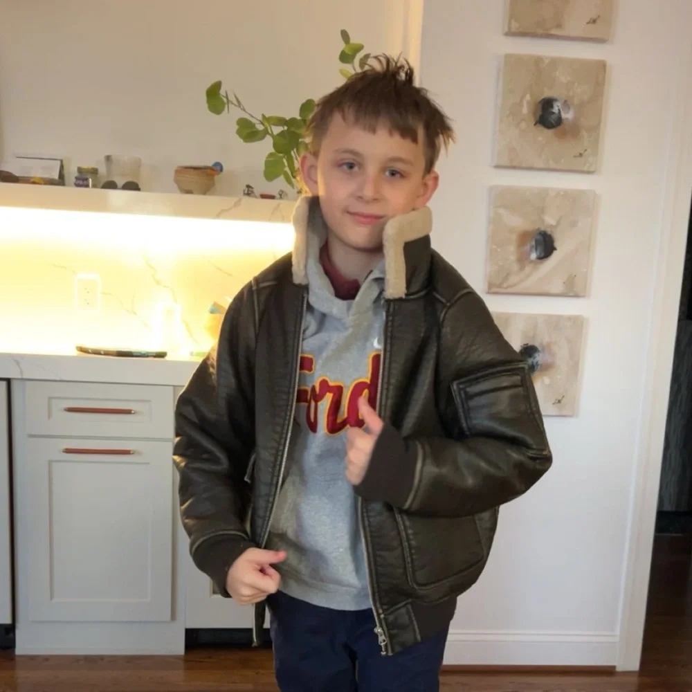 Zara Boys Aviator Bomber Jacket with Cream Fleece